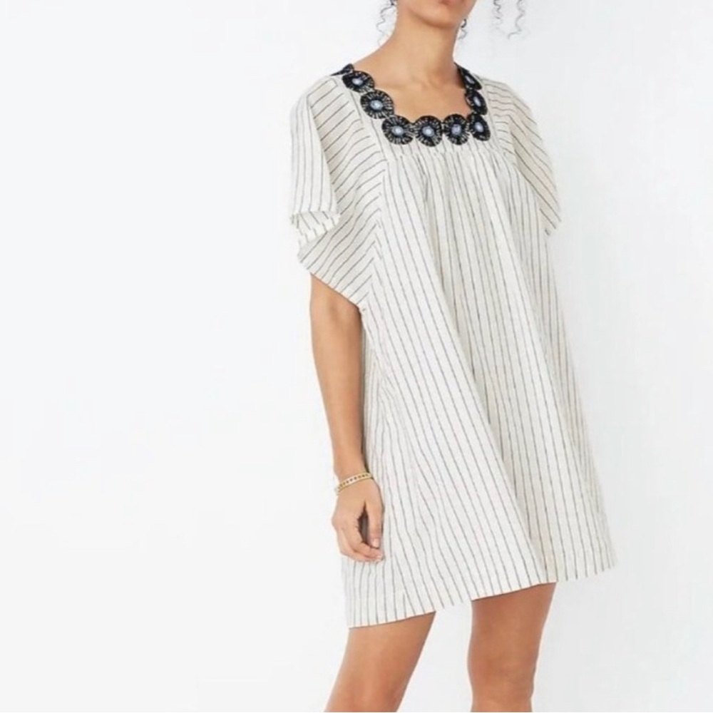 Madewell Butterfly embroidered white dress stripes